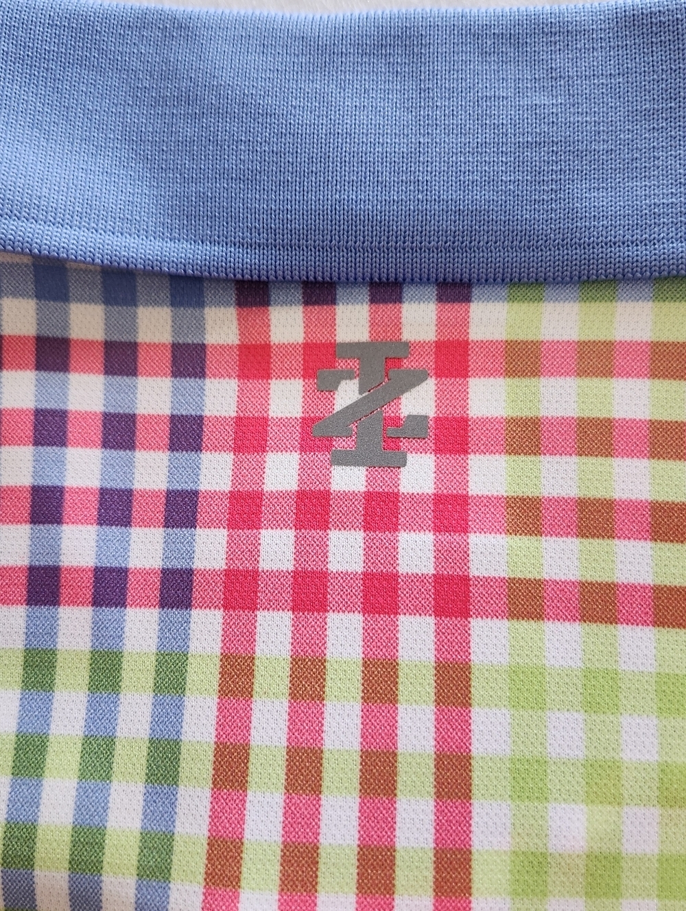 Izod Multicolor Plaid Golf Polo with Light Blue Collar Size Xlarge - Picture 7 of 12